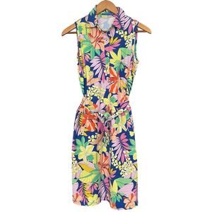 NWT J. McLaughlin Dolly Blue/Multi Hibiscus Floral Sleeveless Shirt Dress Small